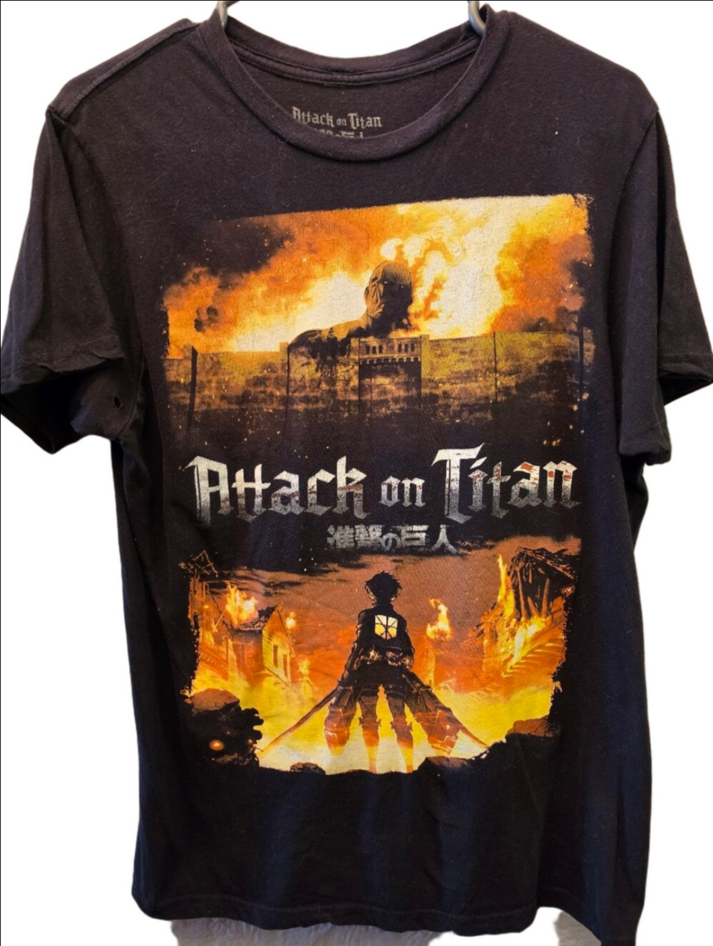 Attack on Titan Anime Graphic T-Shirt Black Distressed Thrashed Official Tee